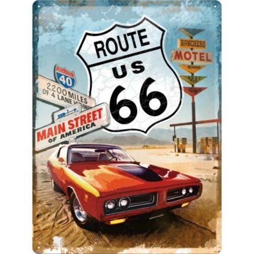 Plaque Route 66 Pontiac Relief Tole Publicitaire Usa Diner