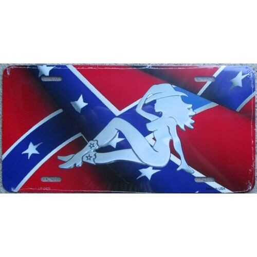 Plaque D Immatriculation Pin Up Blanche Sur Drapeau Rebel