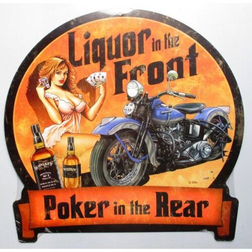 Plaque Tole Épaisse Pin Up Liquor In The Front Moto Poker