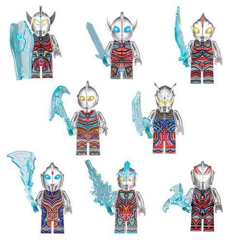 8pcs Cosmic Giant Building Blocks Light Warrior With Weapons Cosmic Heroes Small Particles Puzzle Figures Toys