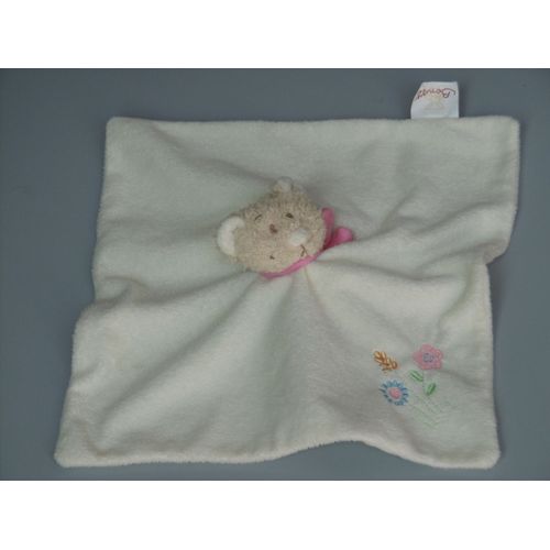 Doudou Ours Plat Beige Rose Fleurs Bengy