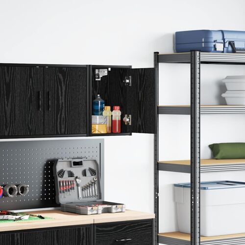 vidaXL Armoire murale de garage noir bois d'ingénierie