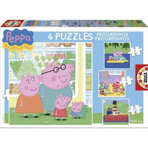 4 Puzzles Enfant - Peppa Pig - 6 - 9 - 12- 16 Pieces - Educa - Peppa Cochon