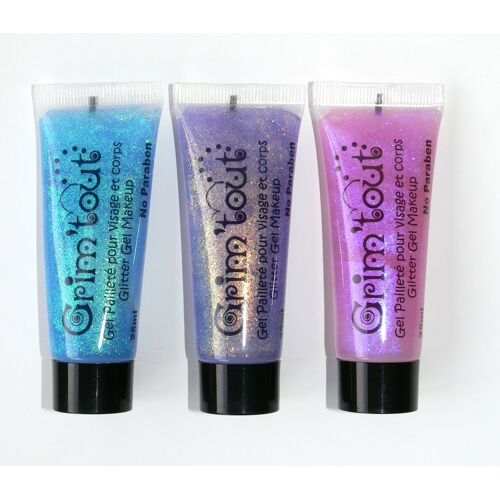 Grim Tout Lot 3 Hoses De Gel Pailleté 25ml (Rose-Mauve-Turquoise)