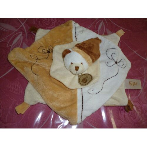 Doudou Plat Ours Marron Et Blanc Baby Nat