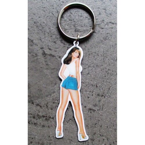 Porte Clé Metal Pin Up En Short Bleu Jean Sexy Hot Rock