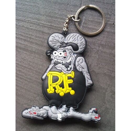 Porte Clé Rat Fink Gris Et Jaune En Plastique Souple Kustom