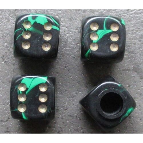 Bouchon Valve De Roue (X4) De Vert Et Noir Marbré Auto Moto