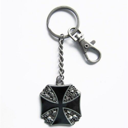 Porte Clé Croix De Malte Et Cranes Teet De Mort Biker Moto