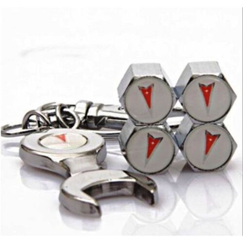 Bouchon Valve De Roue + Porte Cle Pontiac Auto Logo Blanc