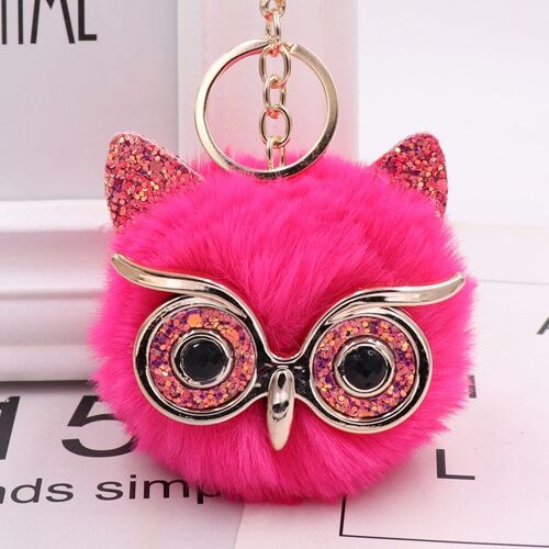 Porte-clés de sac à main pour femmes, artisanal, couleur or, fourrure de hibou, pompon, breloque de voiture, accessoires, pendentif, 1 pièce