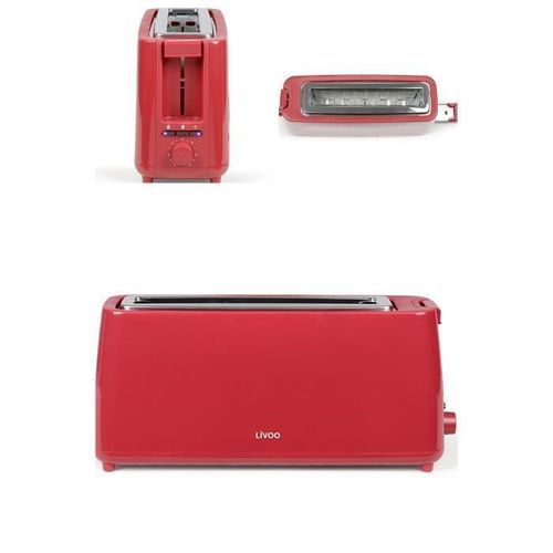 Grille pain Baguettes 900W ROUGE large fente 7 positions Ejection automatique