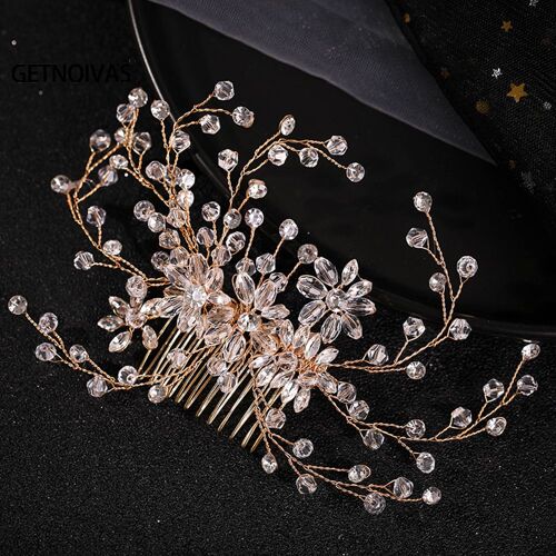 Accessoires Pour Cheveux De Mariage Couleur Or, Peignes À Fleurs Et Perles, Bandeaux En Strass Pour Femmes, Épingles À Cheveux Latérales Sl 