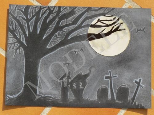 Dessin-Abstrait-Noir Et Blanc-Halloween-Pleine Lune-Nuit