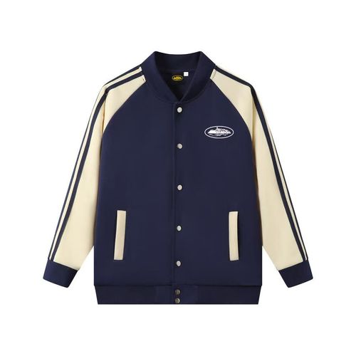 Patchwork Printed Men's Baseball Jacket Streetwear Clothes Navy Blue,Xl