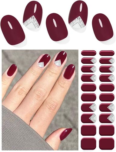 Kal-Vernis Autocollant Uv | French Wein Red Autocollant Ongle Gel Uv | 20pcs Film Pour Ongles Autoadhésif | Gel Nail Stickers, Autocollants Et Pochoirs Pour Nail Art 