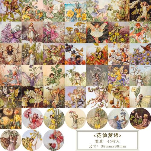 Papier Autocollant Kawaii Vintage, ?Tiquette De Papeterie, Peinture C?L?Bre Pour Emballage De Cadeau, Scrapbooking, Album Planificateur Journal, Bricolage, 45 Pi?Ces