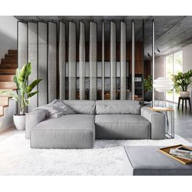 Canapé-D'angle Sirpio Xl Microfibre Gris 270x175 Cm Recamière Variable Avec Pouf