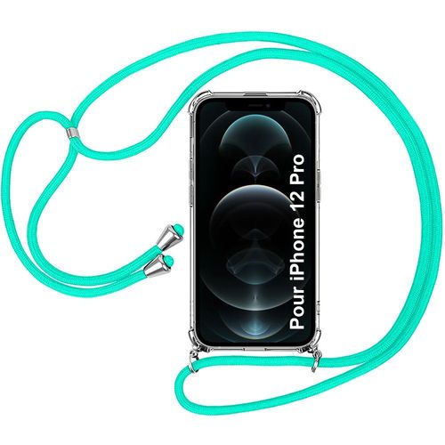 Coque Bandoulere Pour Iphone 12 Pro (6.1'') Protection Renforce Coins + Bandoulere Reglable Vert