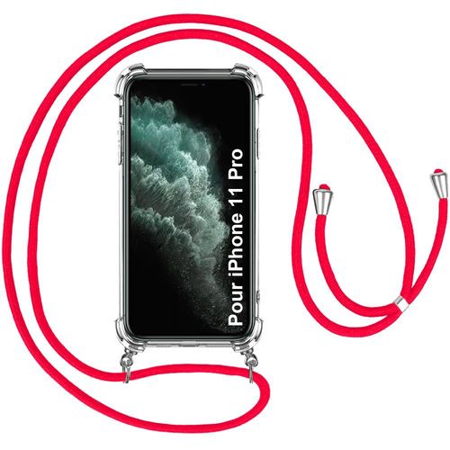 Coque Cordon Pour Iphone 11 Pro (5.8'') Antichoc Coin Renforce Souple Avec Cordon Rouge