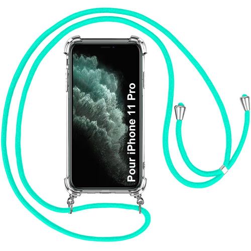 Coque Tour De Cou Pour Iphone 11 Pro (5.8'') Fine Tpu Antichoc Inclu Tour De Cou Vert