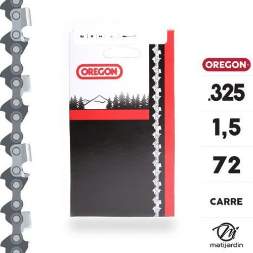 Chaîne Oregon pour tronçonneuse .325" 1,5 mm. 72 maillons. Gouge profil carré. Super 20