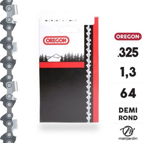 Chaîne Oregon pour tronçonneuse .325" 1,3 mm. 64 maillons. Gouge profil demi rond