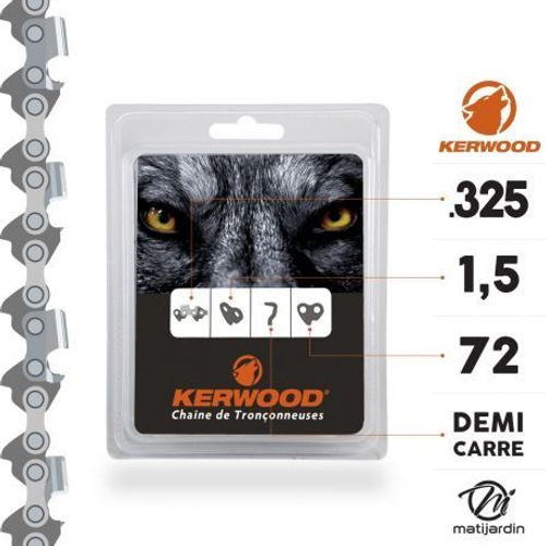 Chaîne Kerwood pour tronçonneuse .325" 1,5 mm. 72 maillons. Gouge profil demi carré
