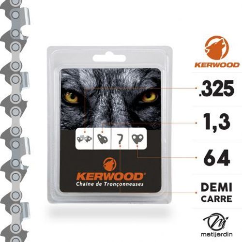 Chaîne Kerwood pour tronçonneuse .325" 1,3 mm. 64 maillons. Gouge profil demi carré