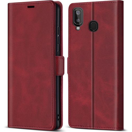 Coque pour Samsung Galaxy A20E, Protection Housse en Cuir PU Portefeuille avec [Emplacements Cartes] [Fonction Support], Clapet Folio Etui pour Samsung Galaxy A20E (Rouge)