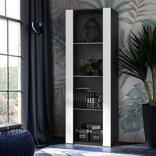 Vitrine Armoire Komodee Tivoli - Sans Led - Blanc Et Noir - 55 X 159 X 35 Cm