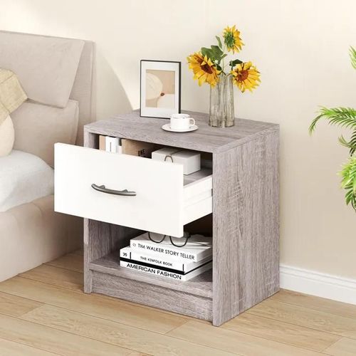 Costway Table De Chevet Avec Tiroirs, Étagère De Rangement Ouverte, Pour Chambre À Coucher, Salon, 38,5x28x40,5cm, Nature Foncé