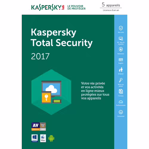 Kaspersky Total Security 2017 5 Postes / 1 An / Version Dématérialisée