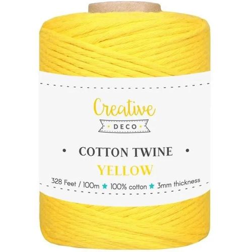 Corde Macramé - Coton - 3mm X 100m - Jaune - Ficelle De 15 Plis