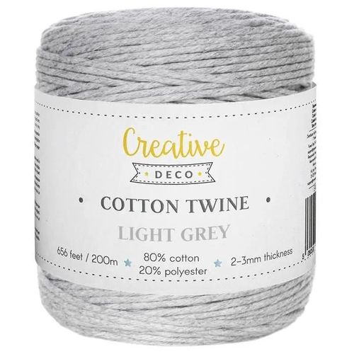 3mm X 200m Corde Macramé Gris Clair - Fil De Coton Et Polyester - (+/-) 0.5 Mm D?Épaisseur - Ficelle Cordelette Naturel