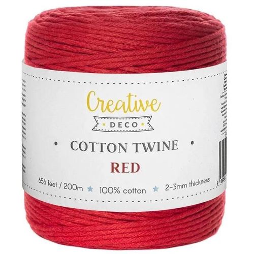 3mm X 200m Corde Macramé Fil De Coton Rouge - (+/-) 0.5 Mm D?Épaisseur - Ficelle De 15 Plis - Cordelette Naturel