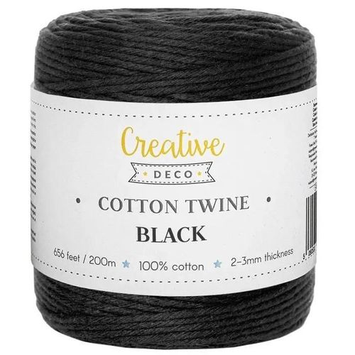 3mm X 200m Corde Macramé Fil De Coton Noir - (+/-) 0.5 Mm D?Épaisseur - Ficelle De 15 Plis - Cordelette Naturel - Cuisine, Jardin