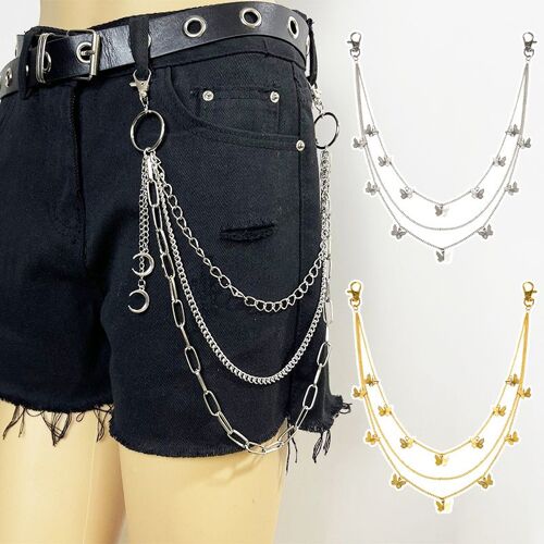 Chaîne de pantalon étoile à trois couches en métal pour femmes, porte-clés de pantalon de rue Punk Hip-Hop, chaînes de taille, ceinture pour pantalons Jeans, bijoux cadeau