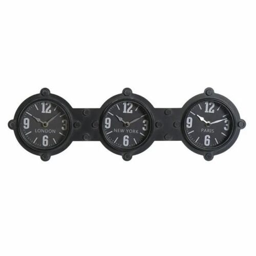 Horloge murale thyann home decor verre noir fer (58 x 6,5 x 18 cm)