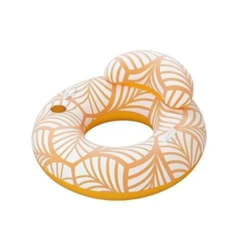 Tube Flottant Comfort Plush Deluxe - Bestway - Orange/Blanc - Appuie-Tête Et Repose-Tasse - 90 Kg