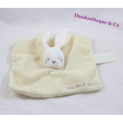 Doudou Plat Lapin Kimbaloo Mon Premier Doudou Jaune Broderie Fil Beige 20 Cm
