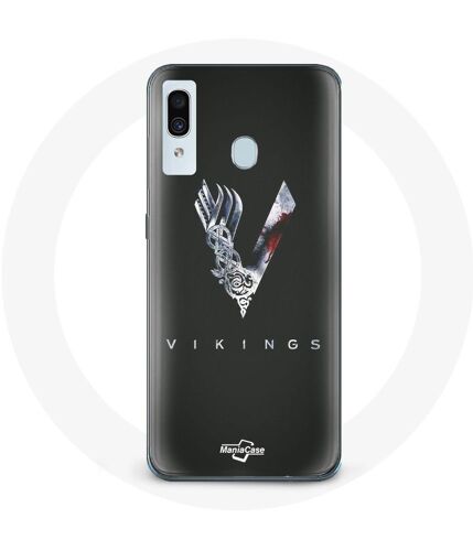 Coque Pour Samsung Galaxy A30 Vikings Série Saison 6 Logo V Epée Gris Fond Noir