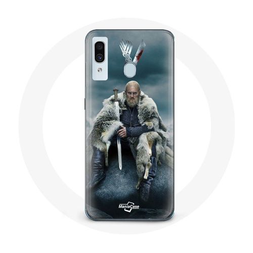 Coque Pour Samsung Galaxy A30 Vikings Série Saison 6 Ragnar Lothbrok Logo V Epée Gris Fond Brouillard