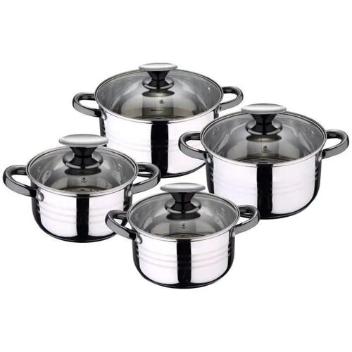 San Ignacio Batterie De Cuisine 8 Piezas-Acero Inoxidable-Tapas De Vidrio-Apta Pour Inducción-Colección Hita, Ø16 Ø18 Ø20 Et Ø24 Cm