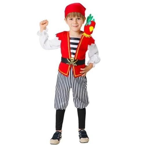 Déguisement Pirate Des Caraïbes Enfant 3/4 Ans - Rouge - Combinaison, Gilet, Bandana Et Perroquet