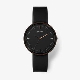 Montre En Bois Mam Originals - Plano 642 - Ébène - Cuir Recyclé - Quartz Japonais - 3 Atm