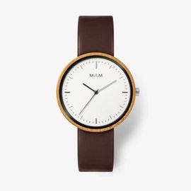 Montre En Bois Mam Originals - Plano 650 - Bambou - Cadran Blanc - Quartz - Cuir Recyclé - Verre Saphir