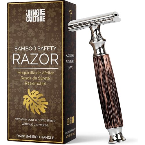Rasoir de Sécurité en Bambou Rasoir de Sûreté & Sac de Rangement Rasoir Homme et Femme Rasage Manuel Visage & Corps Traditionnel Pour Barbe Respectueux de l'environnement(Q630)