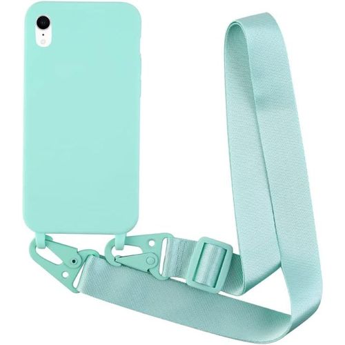 Coque Compatible Avec Iphone Xr Silicone Avec Cordon Case,Couleurs De Bonbons Cover Silicone Antichoc,Coque Protection Cam¿¿Ra Antichoc Avec Cordon R¿¿Glable T¿¿L¿¿Phone Case.-Turquoise