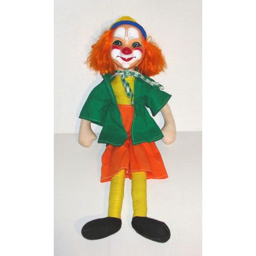 Clown Poupée De Chiffon Visage Rigide Cheveux Rouille - Peluche Clown Vintage Style Ari 53 Cm